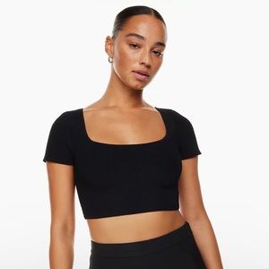 Babaton Black Sculpt Knit Square Neck Top, size M